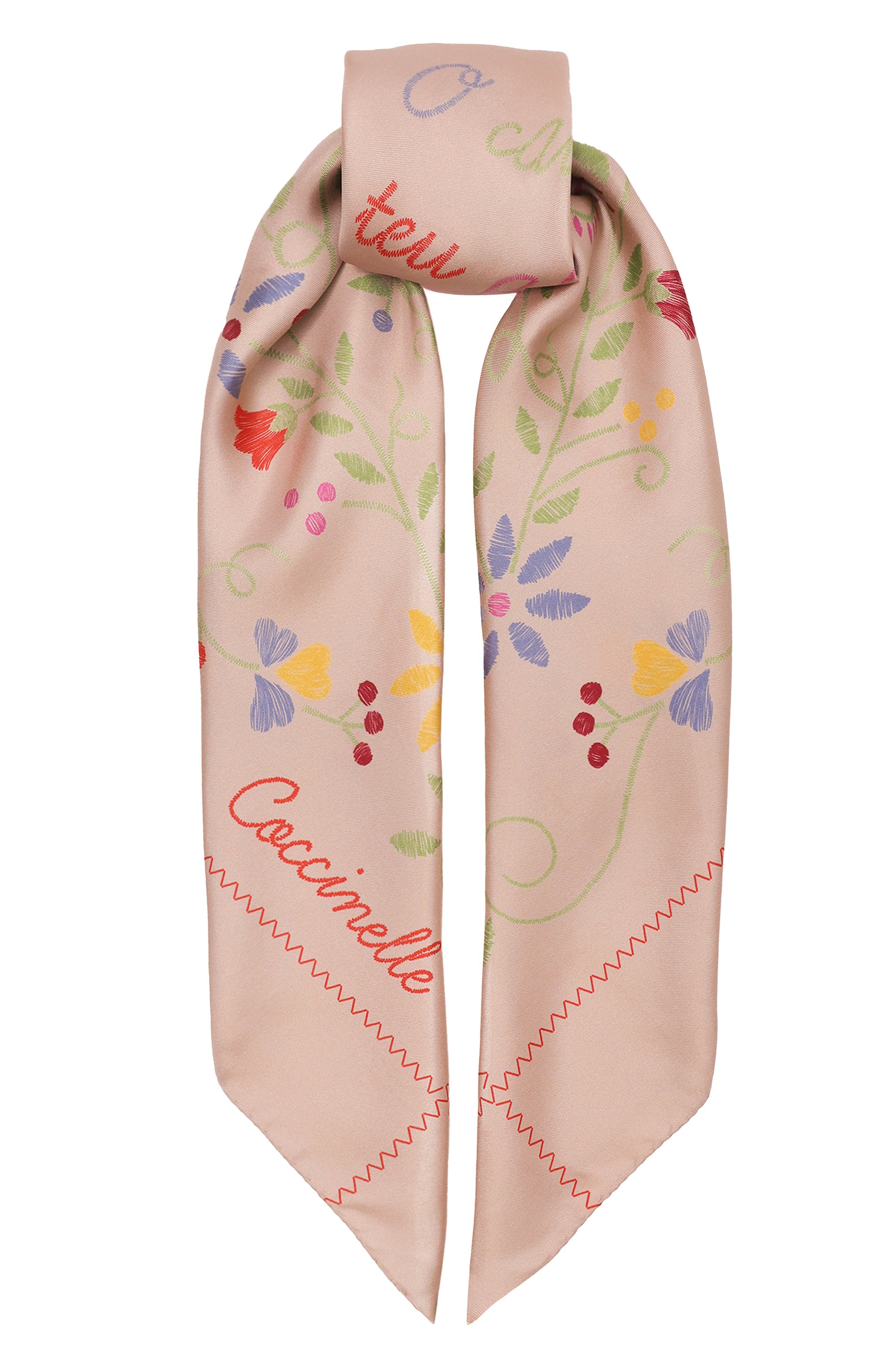Шелковый платок COCCINELLE бежевого цвета по цене 15950 руб., арт. E7SJV380101, фото 1 Шелковый платок COCCINELLE, арт. E7SJV380101, фото 1