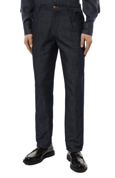 Брюки из хлопка и льна STEFANO RICCI темно-синего цвета по цене 108000 руб., арт. MFT41B1570/T205BL, фото 3 Брюки из хлопка и льна STEFANO RICCI, арт. MFT41B1570/T205BL, фото 3