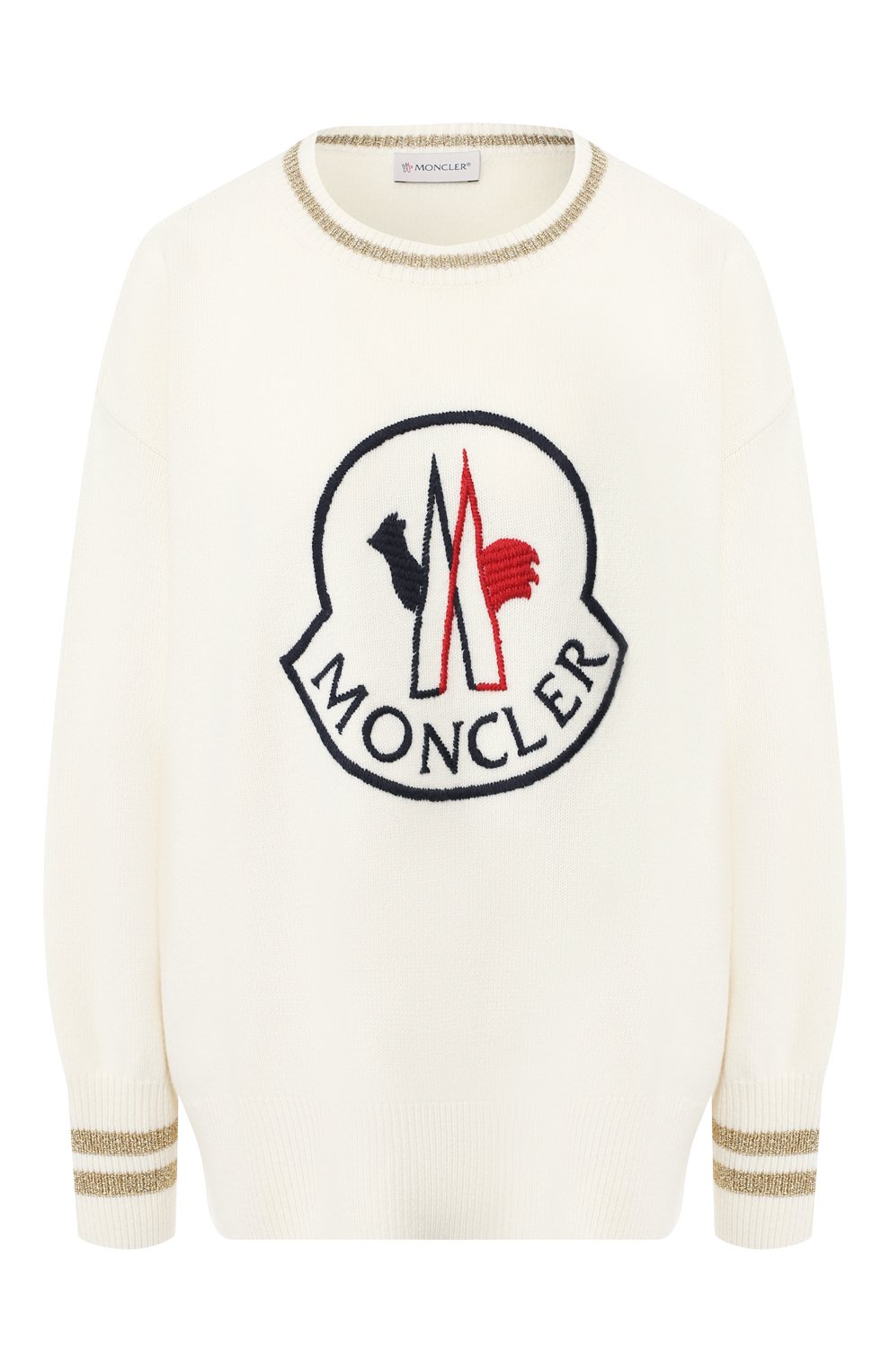 Пуловер из смеси шерсти и кашемира MONCLER белого цвета по цене 39400 руб., арт. D2-093-90508-50-9489Y, фото 1 Пуловер из смеси шерсти и кашемира MONCLER, арт. D2-093-90508-50-9489Y, фото 1