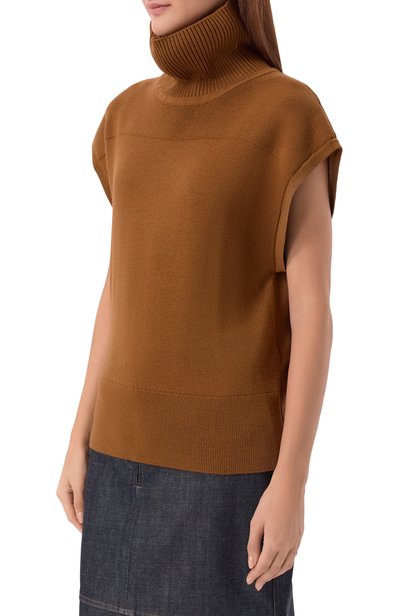 Шерстяной топ YUZEFI коричневого цвета по цене 39850 руб., арт. YALDA-FUNNEL NECK DRAPE BACK T0P, фото 3 Шерстяной топ YUZEFI, арт. YALDA-FUNNEL NECK DRAPE BACK T0P, фото 3