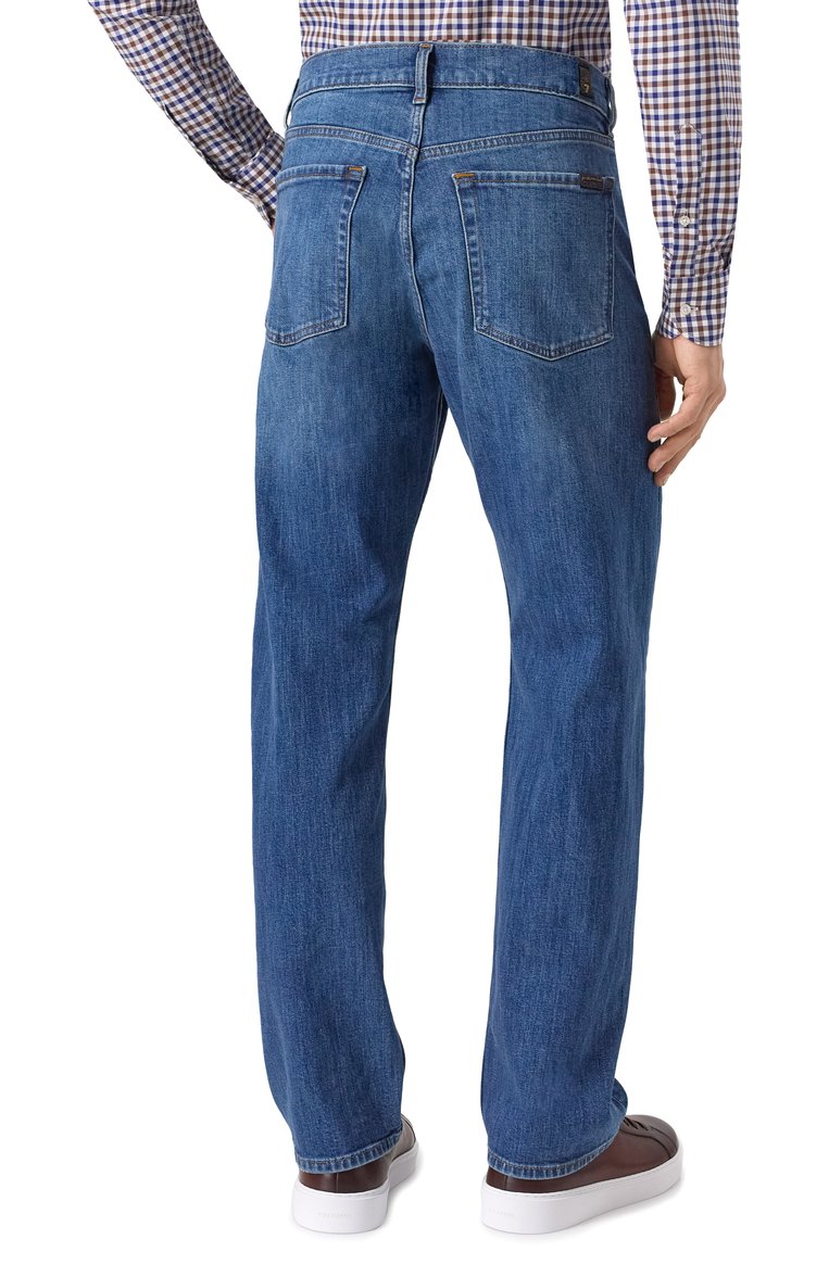Мужские джинсы straight 7 FOR ALL MANKIND синего цвета, арт. 7T099A56 | Фото 4 (Материал внешний: Хлопок, Деним; Длина (брюки, джинсы): Стандартные; Кросс-КТ: Деним; Детали: Делаве; Силуэт М (брюки): Прямые; Стили: Повседневный; Автоматизация ТО: Проставлено; Автоматизация состава: Проставлено)