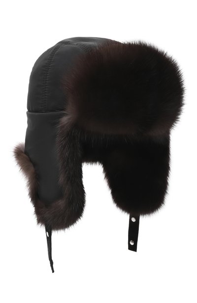 Мужская кашемировая шапка-ушанка с мехом соболя MVST, арт. MH-09 BLACK FABRIC + SABLE