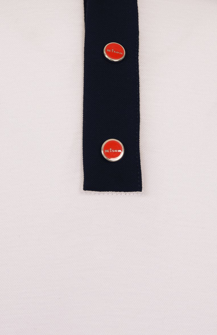 Мужское хлопковое поло KITON белого цвета, арт. UMK0724A0011 | Фото 6 (Рукава: Короткие; Материал внешний: Хлопок; Длина (для топов): Стандартные; Застежка: Пуговицы; Стили: Кэжуэл; Принт: Без принта; Мужское Кросс-КТ: Футболка-одежда)