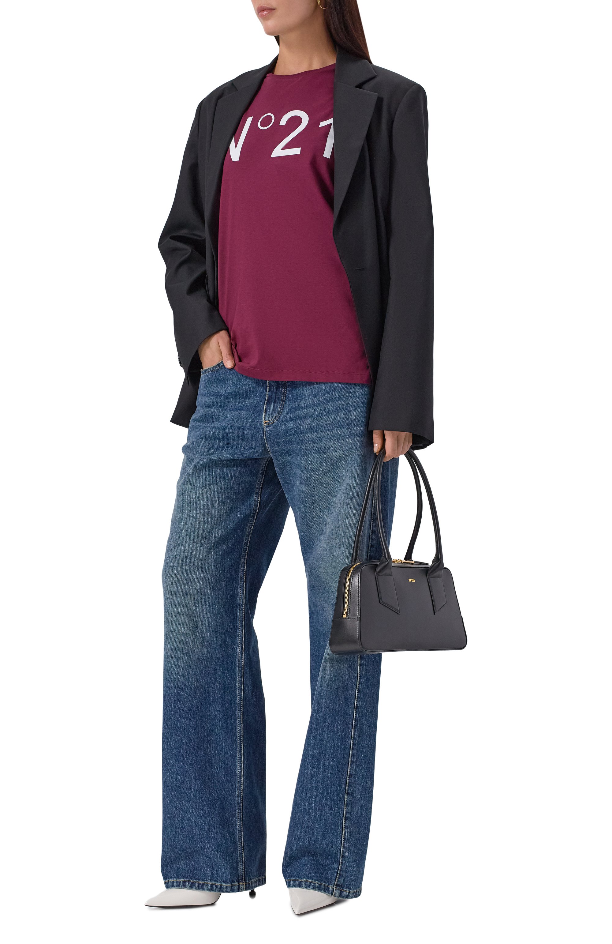 Хлопковая футболка N21 бордового цвета по цене 21400 руб., арт. F051/6328, фото 2 Хлопковая футболка N21, арт. F051/6328, фото 2