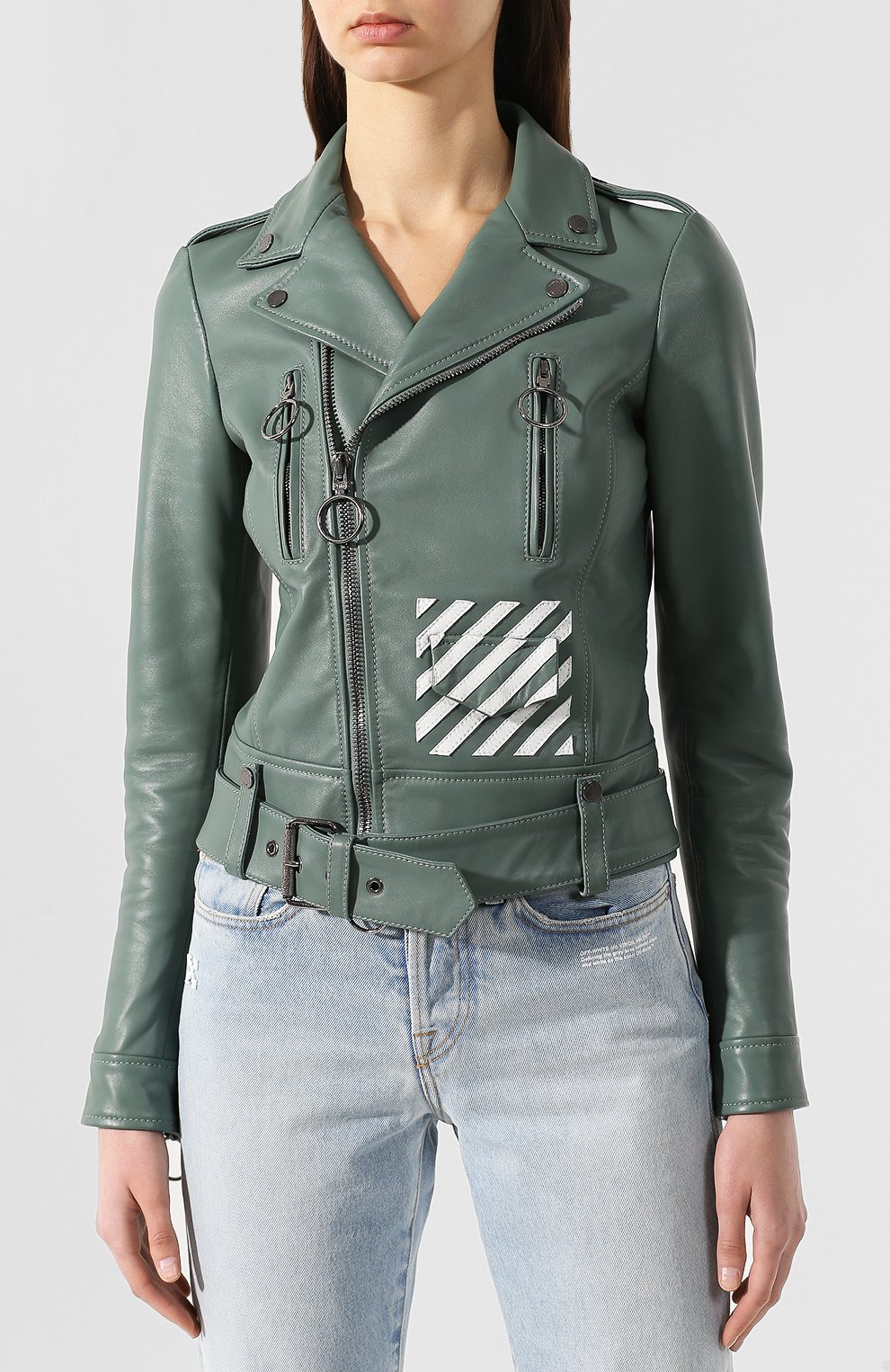 Кожаная куртка OFF-WHITE хаки цвета по цене 188500 руб., арт. 0WJG002R197790544301, фото 3 Кожаная куртка OFF-WHITE, арт. 0WJG002R197790544301, фото 3