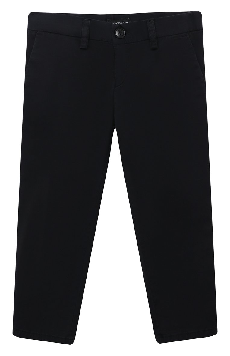 Детские хлопковые брюки EMPORIO ARMANI темно-синего цвета, арт. 8N4P60/4N6YZ | Фото 1 (Материал внешний: Хлопок; Нос: Не проставлено; Случай: Повседневный; Ростовка одежда: 16 лет | 164 см, 5 лет | 110 см, 8 лет | 128 см, 6 лет | 116 см, 7 лет | 122 см, 4 года | 104 см, 13 - 15 лет | 158 см, 10 - 11 лет | 140 - 146см)
