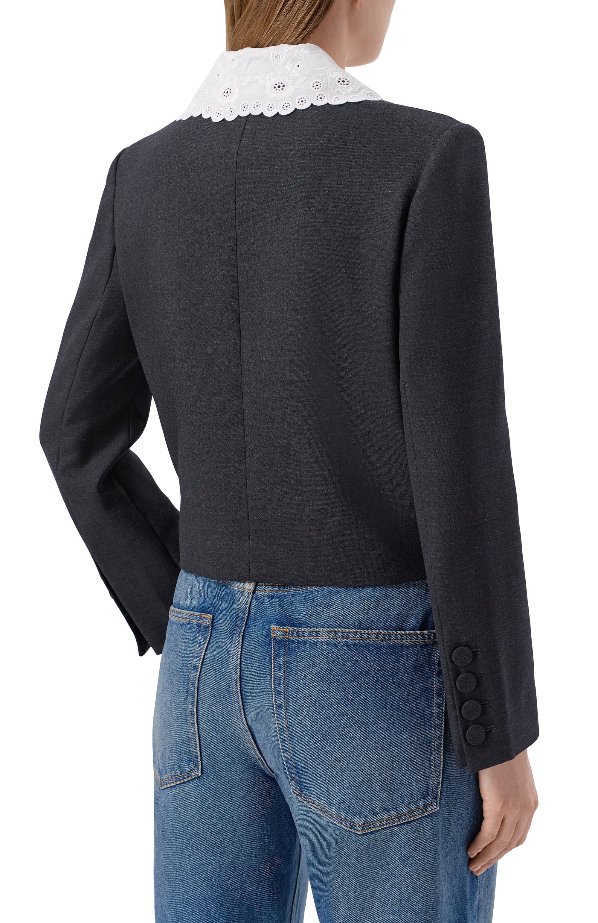 Жакет из шерсти и вискозы SELF-PORTRAIT серого цвета по цене 83300 руб., арт. RS26069JGR, фото 4 Жакет из шерсти и вискозы SELF-PORTRAIT, арт. RS26069JGR, фото 4