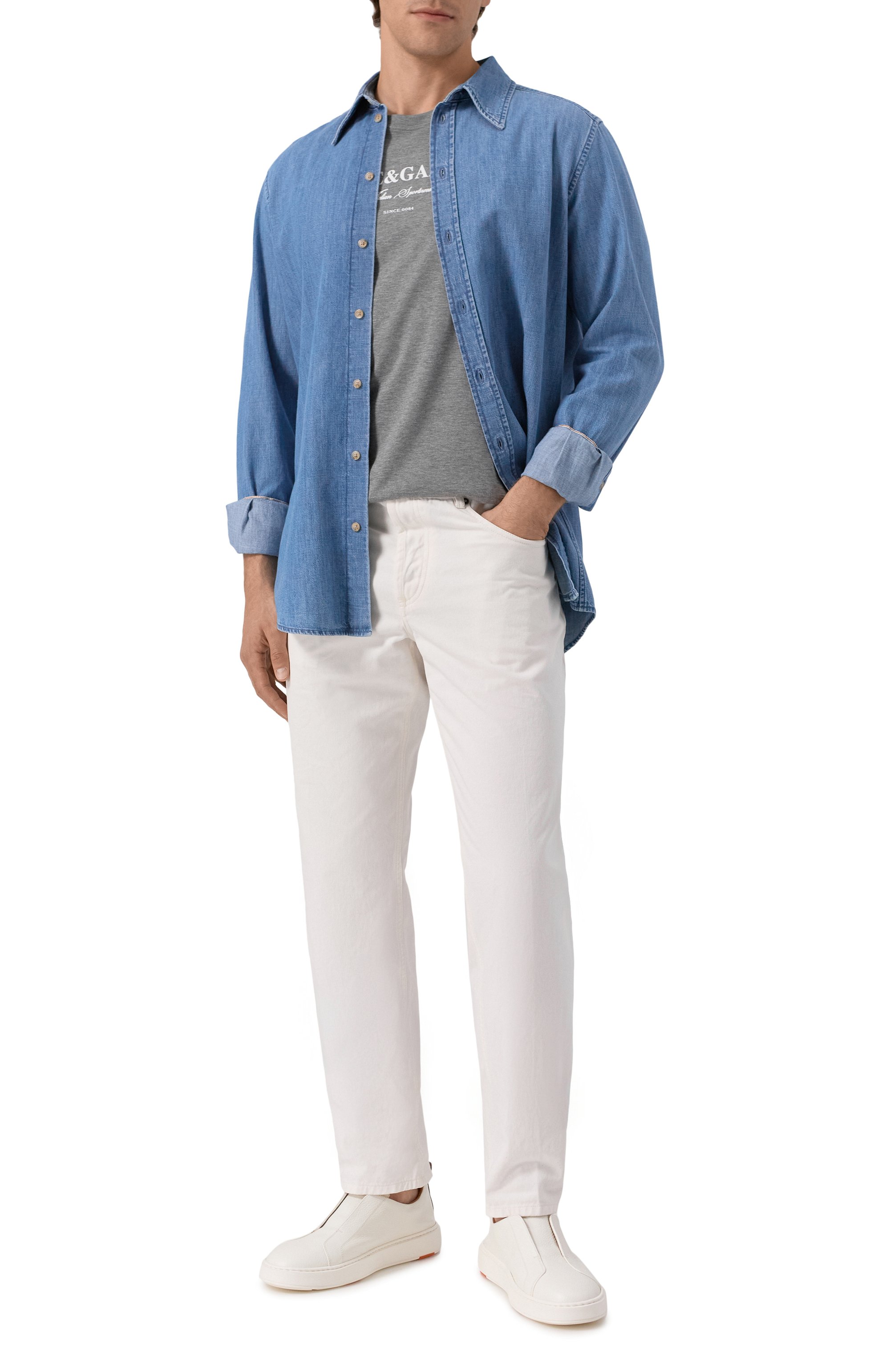 Хлопковая футболка DOLCE & GABBANA серого цвета по цене 59250 руб., арт. G8RN8T/G709Y, фото 2 Хлопковая футболка DOLCE & GABBANA, арт. G8RN8T/G709Y, фото 2