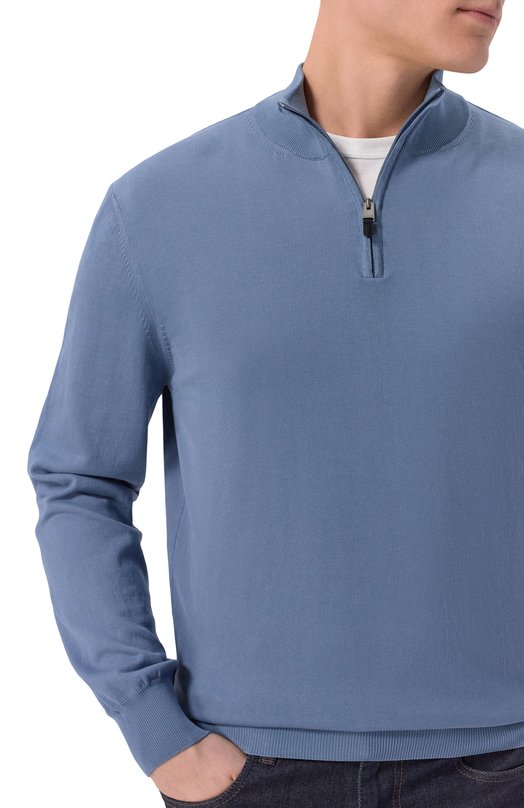 Хлопковый джемпер Canali C0015/MK02459 Голубой  C0015/MK02459 Фото 5