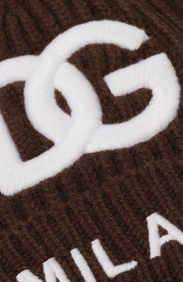Детского шерстяная шапка DOLCE & GABBANA темно-коричневого цвета, арт. LBKH96/JCVK6 | Фото 3 (Материал: Текстиль, Шерсть; Нос: Не проставлено; Материал сплава: Проставлено)