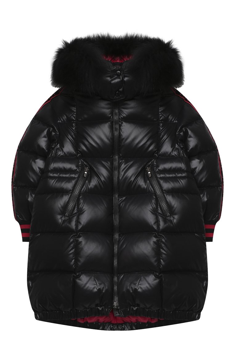 Детская пуховик MONCLER черного цвета, арт. F2-954-1C504-12-68950/4-6A | Фото 1 (Материал подклада: Синтетический материал; Материал внешний: Синтетический материал; Рукава: Длинные; Материал утеплителя: Пух и перо; Девочки Кросс-КТ: Пуховик-верхняя одежда; Кросс-КТ: Зима; Региональные ограничения белый список (Axapta Mercury): RU; Материал сплава: Проставлено; Драгоценные камни: Проставлено)