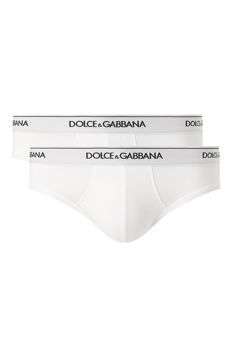 Мужские комплект из двух брифов DOLCE & GABBANA белого цвета, арт. M9C03J/0NN95 | Фото 1 (Нос: Не проставлено; Материал внешний: Хлопок; Мужское Кросс-КТ: Трусы; Кросс-КТ: бельё; Трусы М: Брифы)