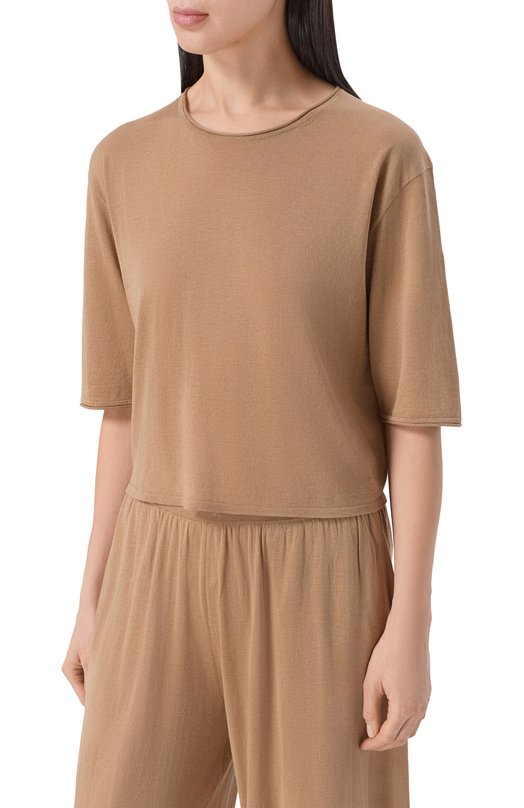 Футболка из шелка и хлопка 12 STOREEZ 136937 Бежевый  136937 Фото 3