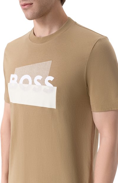 Хлопковая футболка BOSS темно-бежевого цвета по цене 14500 руб., арт. 50555799, фото 5 Хлопковая футболка BOSS, арт. 50555799, фото 5