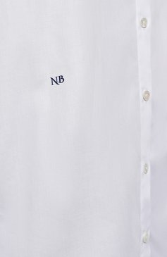 Женская хлопковая рубашка NOBLE&BRULEE белого цвета, арт. NB/001NB/632COMO | Фото 5 (Рукава: Длинные; Женское Кросс-КТ: Рубашка-одежда; Принт: С принтом; Длина (для топов): Удлиненные; Материал сплава: Проставлено; Материал внешний: Хлопок; Драгоценные камни: Проставлено; Стили: Кэжуэл)
