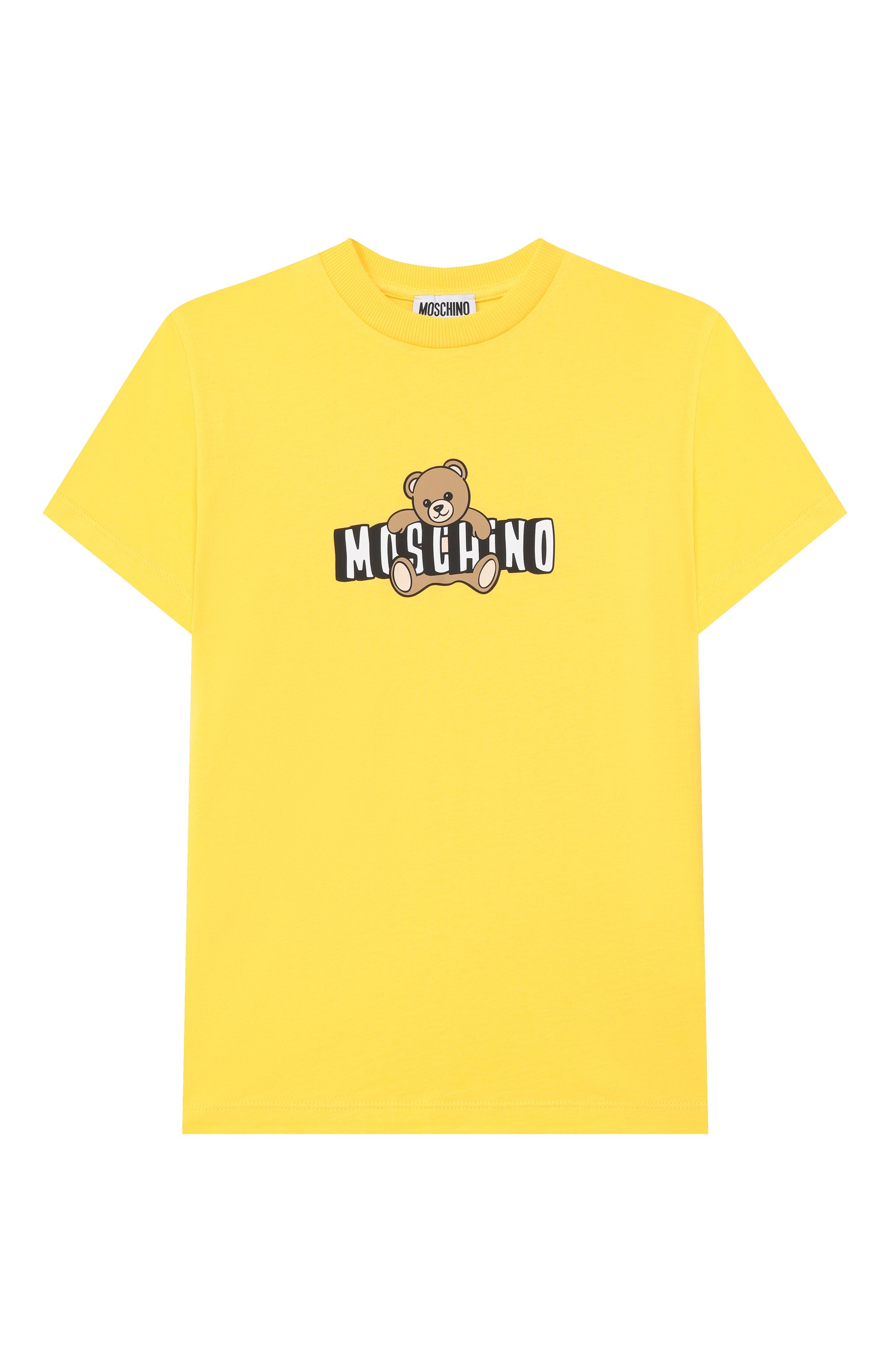 Хлопковая футболка MOSCHINO желтого цвета по цене 8995 руб., арт. HZM058/LAA03, фото 1 Хлопковая футболка MOSCHINO, арт. HZM058/LAA03, фото 1