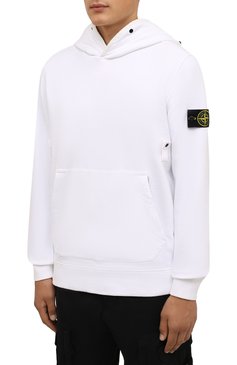 Мужской хлопковое худи STONE ISLAND белого цвета, арт. 751560620 | Фото 3 (Материал внешний: Хлопок; Мужское Кросс-КТ: Худи-одежда; Принт: Без принта; Длина (для топов): Стандартные; Рукава: Длинные; Драгоценные камни: Проставлено; Материал сплава: Проставлено; Стили: Кэжуэл)