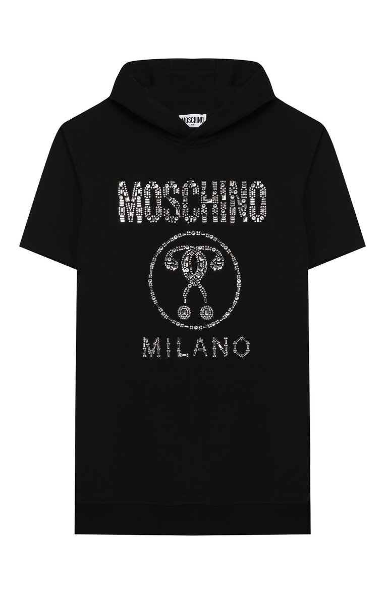 Детское хлопковое платье MOSCHINO черного цвета, арт. HDV08N/LDA12/10A-14A | Фото 1 (Материал внешний: Хлопок; Девочки Кросс-КТ: Платье-одежда; Рукава: Длинные; Ростовка одежда: 10 - 11 лет | 140 - 146см, 12 лет | 152 см, 13 - 15 лет | 158 см)