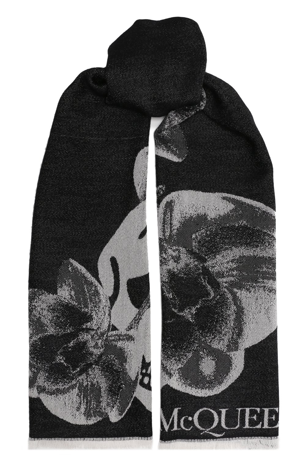 Шарф из шерсти и шелка ALEXANDER MCQUEEN черно-белого цвета по цене 37800 руб., арт. 757609/3646Q, фото 1 Шарф из шерсти и шелка ALEXANDER MCQUEEN, арт. 757609/3646Q, фото 1
