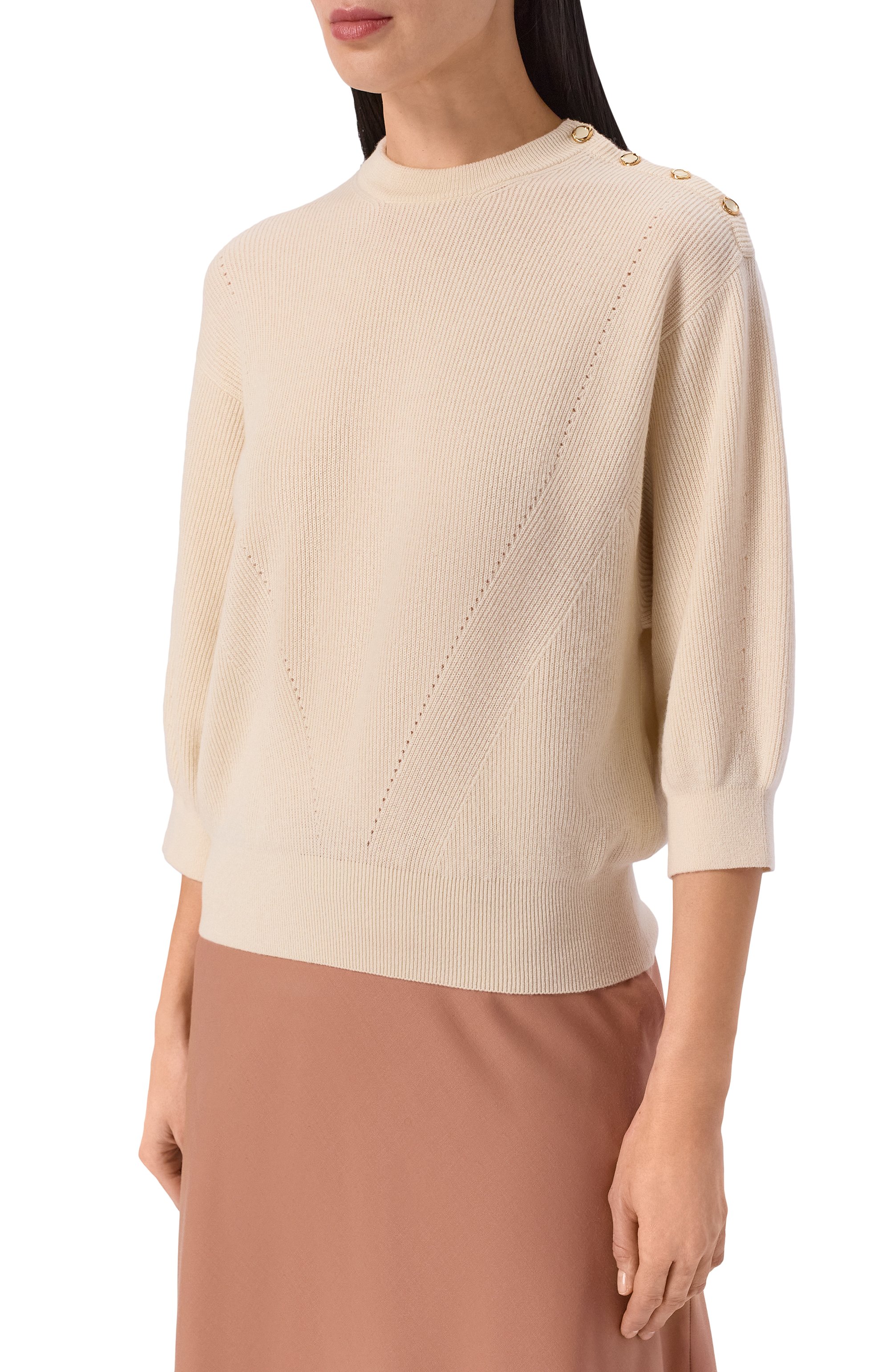 Пуловер из кашемира и хлопка AGNONA бежевого цвета по цене 198500 руб., арт. K111025E/1T140PE, фото 3 Пуловер из кашемира и хлопка AGNONA, арт. K111025E/1T140PE, фото 3