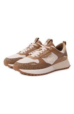 Женские комбинированные кроссовки theo MICHAEL MICHAEL KORS светло-коричневого цвета, арт. 43F1THFS2B | Фото 1 (Материал внешний: Экокожа; Материал внутренний: Текстиль; Драгоценные камни: Проставлено; Материал сплава: Проставлено; Подошва: Платформа; Стили: Кэжуэл; Кросс-КТ: Низкие; Материал утеплителя: Без утеплителя)