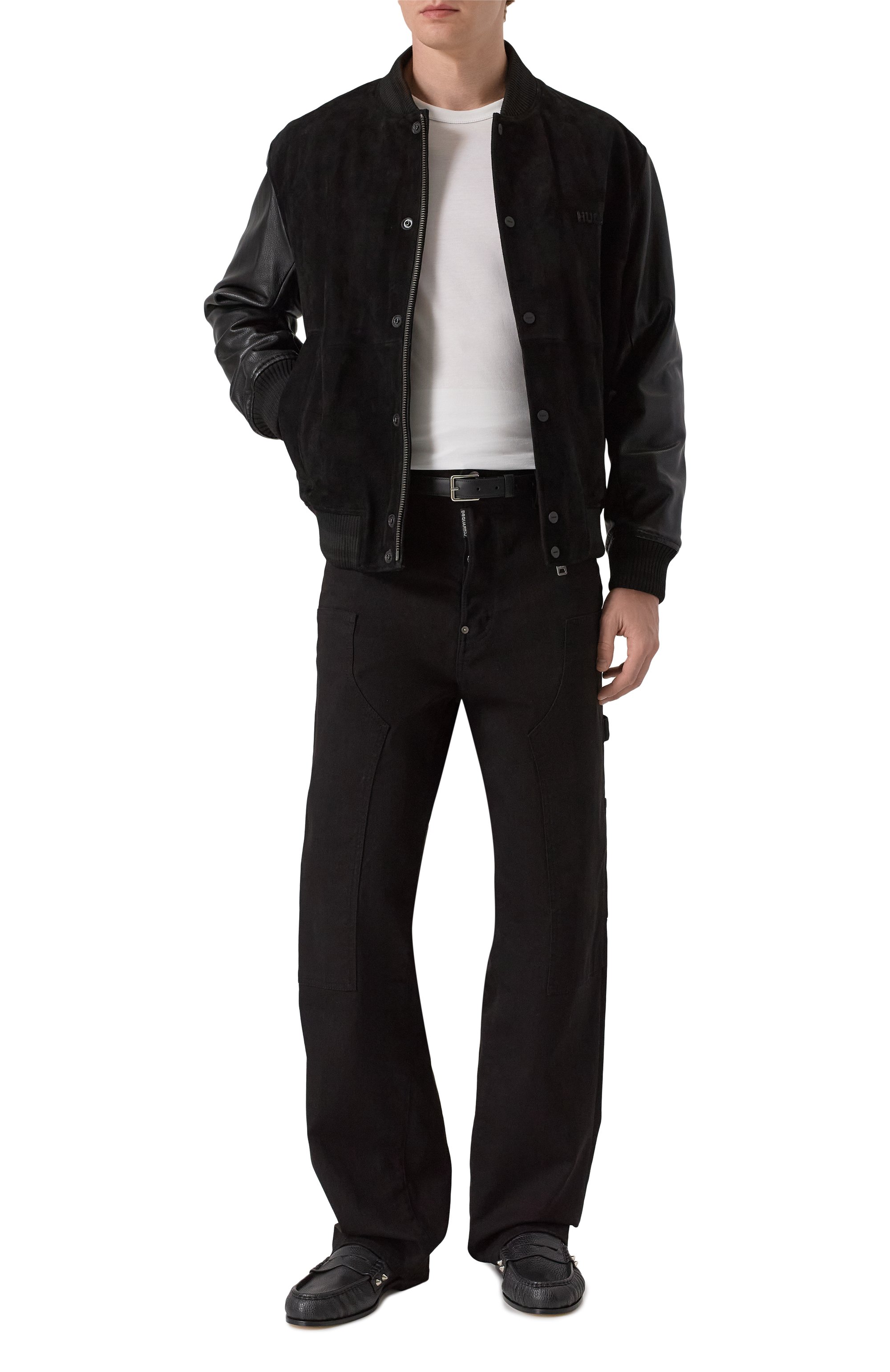 Кожаный бомбер HUGO черного цвета по цене 69950 руб., арт. 50541881, фото 2 Кожаный бомбер HUGO, арт. 50541881, фото 2