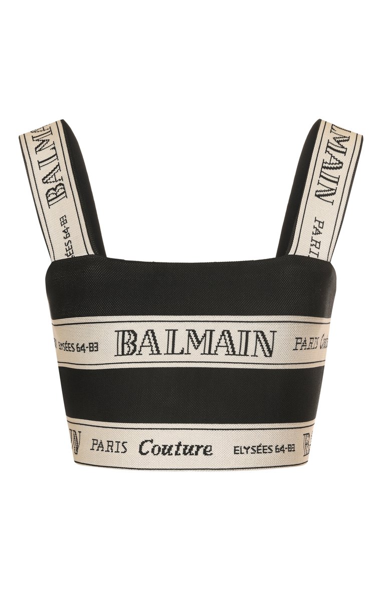 Женский топ из вискозы BALMAIN черно-белого цвета, арт. EF1AA370/JJ95 | Фото 1 (Стили: Гламурный; Материал внешний: Вискоза; Длина (для топов): Укороченные; Рукава: На бретелях; Автоматизация состава: Проставлено; Автоматизация ТО: Проставлено; Материал подклада: Синтетический материал)