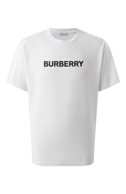 Мужская хлопковая футболка BURBERRY белого цвета, арт. 8084234 | Фото 1 (Материал сплава: Проставлено; Драгоценные камни: Проставлено; Длина (для топов): Стандартные; Рукава: Короткие)