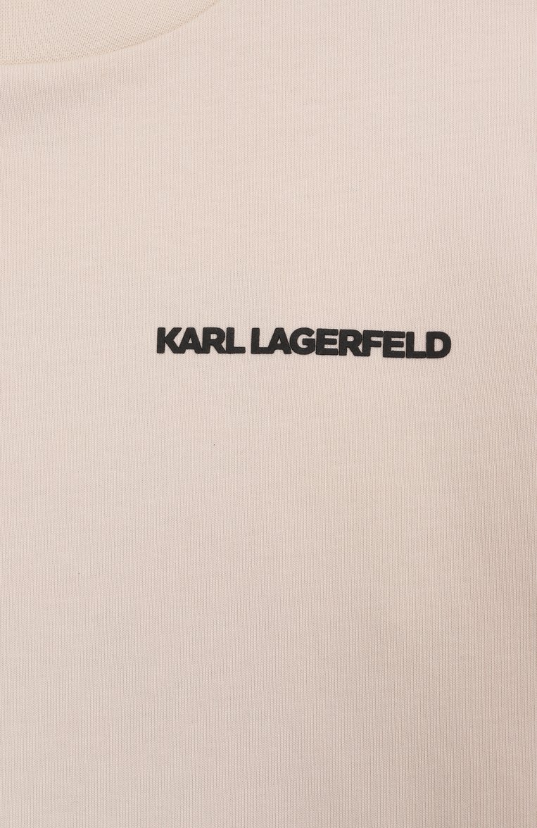 Детская хлопковая футболка KARL LAGERFELD KIDS кремового цвета, арт. Z30440 | Фото 3 (Рукава: Короткие; Материал внешний: Хлопок; Мальчики Кросс-КТ: Футболка-одежда; Автоматизация ТО: Проставлено; Автоматизация состава: Проставлено; Ростовка одежда: 9 лет | 134 см, 12 лет | 152 см, 16 лет | 164 см, 7 лет | 122 см, 13 - 15 лет | 158 см)