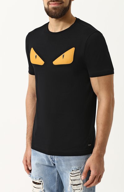 Хлопковая футболка с отделкой bag bugs FENDI, арт. FY0722 94T, фото 3