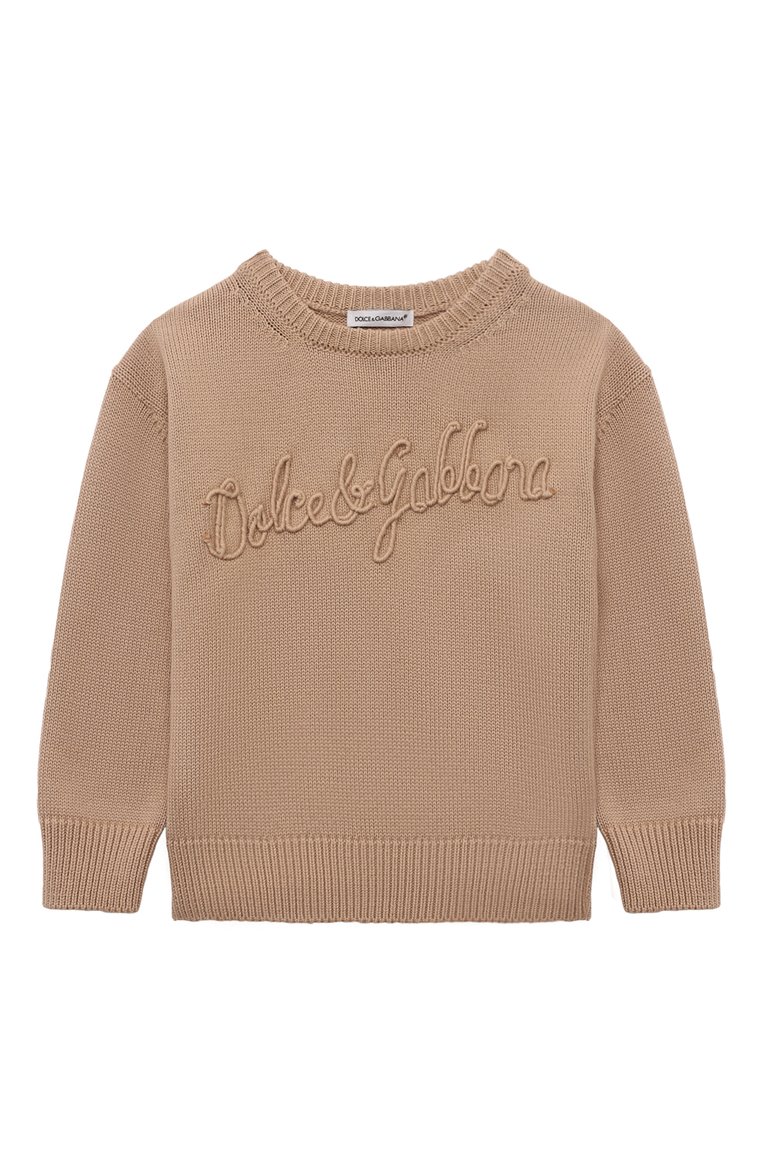 Детский хлопковый пуловер DOLCE & GABBANA бежевого цвета, арт. L4KWE2/JBCE0 | Фото 1 (Рукава: Длинные; Материал внешний: Хлопок; Мальчики Кросс-КТ: Пуловер-одежда; Автоматизация ТО: Проставлено; Автоматизация состава: Проставлено; Ростовка одежда: 6 лет | 116 см, 10 - 11 лет | 140 - 146см, 12 лет | 152 см, 2 года | 92 см, 13 - 15 лет | 158 см, 3 года | 98 см, 4 года | 104 см, 5 лет | 110 см, 8 лет | 128 см)