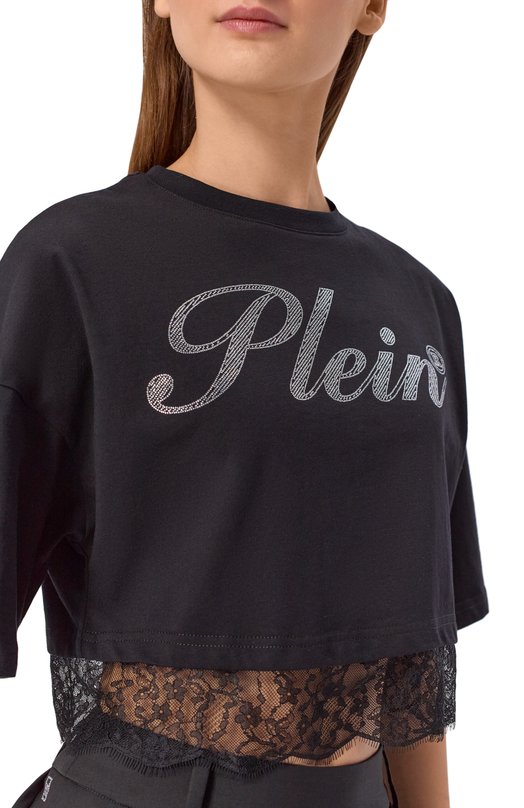 Хлопковая футболка с отделкой стразами Philipp Plein SAFC WTK3890 PJY002N Чёрный  SAFC WTK3890 PJY002N Фото 5