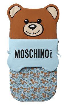 Детский хлопковый конверт MOSCHINO голубого цвета, арт. MUE00C/LDB46 | Фото 1 (Материал: Хлопок, Текстиль; Нос: Не проставлено)