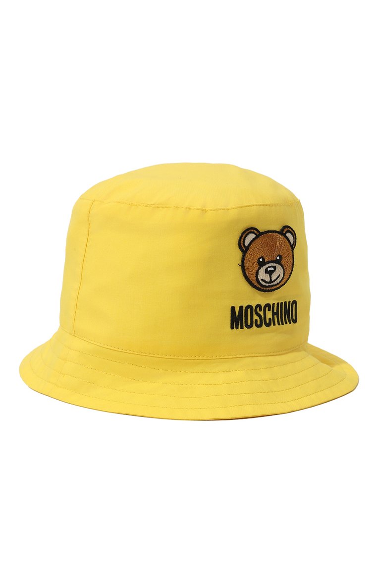 Детская хлопковая панама MOSCHINO желтого цвета, арт. MNX032/LLA11 | Фото 1 (Материал сплава: Проставлено; Материал: Хлопок, Текстиль; Нос: Не проставлено; Тематический товар: Teddy Bear)