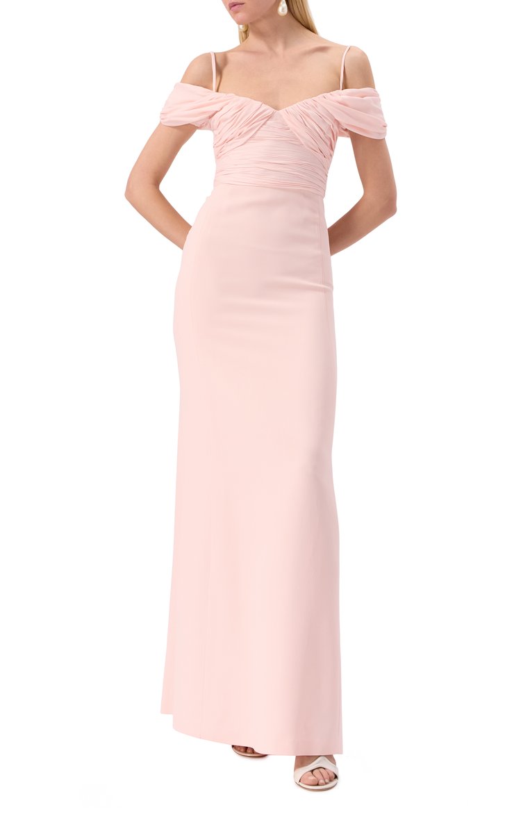 Женское платье GIAMBATTISTA VALLI светло-розового цвета, арт. 25SSPVTE5139-18GDM | Фото 2 (Длина Ж (юбки, платья, шорты): Макси; Материал сплава: Проставлено; Драгоценные камни: Проставлено; Стили: Романтичный; Рукава: На бретелях; Женское Кросс-КТ: Платье-одежда; Случай: Коктейльный; Материал внешний: Синтетический материал)