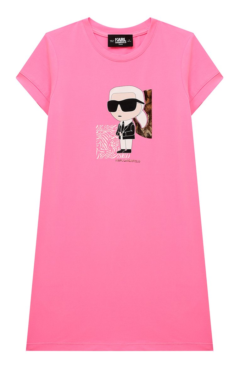 Детское хлопковое платье KARL LAGERFELD KIDS фуксия цвета, арт. Z30073 | Фото 1 (Рукава: Коро�ткие; Материал внешний: Хлопок; Случай: Повседневный; Девочки Кросс-КТ: Платье-одежда; Ростовка одежда: 5 лет | 110 см, 7 лет | 122 см, 9 лет | 134 см, 12 лет | 152 см, 13 - 15 лет | 158 см, 16 лет | 164 см)