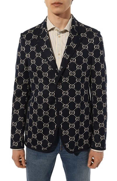 Хлопковый пиджак GUCCI темно-синего цвета по цене 266400 руб., арт. 521889 Z372F, фото 3 Хлопковый пиджак GUCCI, арт. 521889 Z372F, фото 3