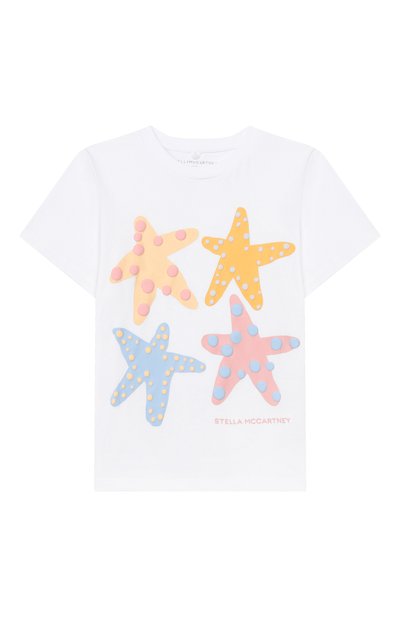 Детская хлопковая футболка STELLA MCCARTNEY белого цвета по цене 9985 руб., арт. TY8A81 | Фото 1 Хлопковая футболка STELLA MCCARTNEY, арт. TY8A81