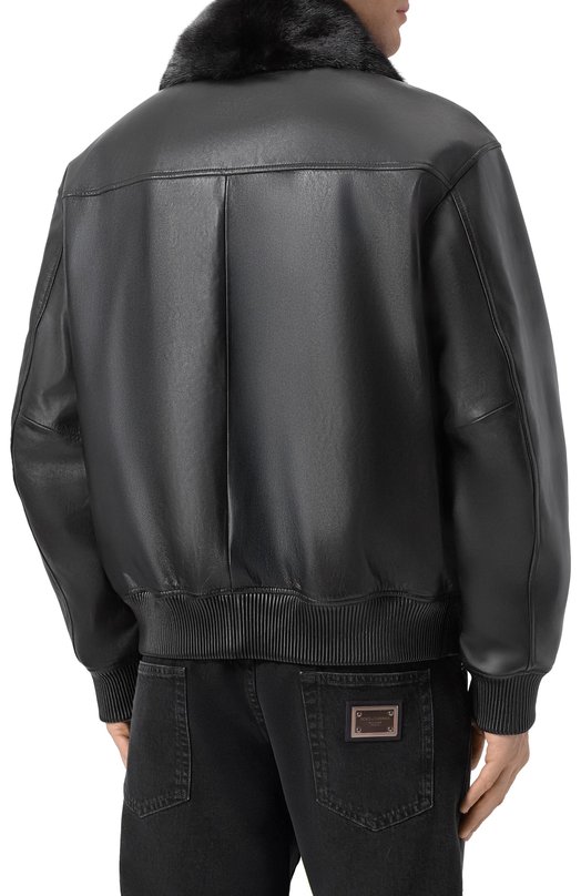 Кожаный бомбер с подкладкой из норки MVST M25.1PM.0004/BIG SIZE/PL0NGE Чёрный  M25.1PM.0004/BIG SIZE/PL0NGE Фото 4