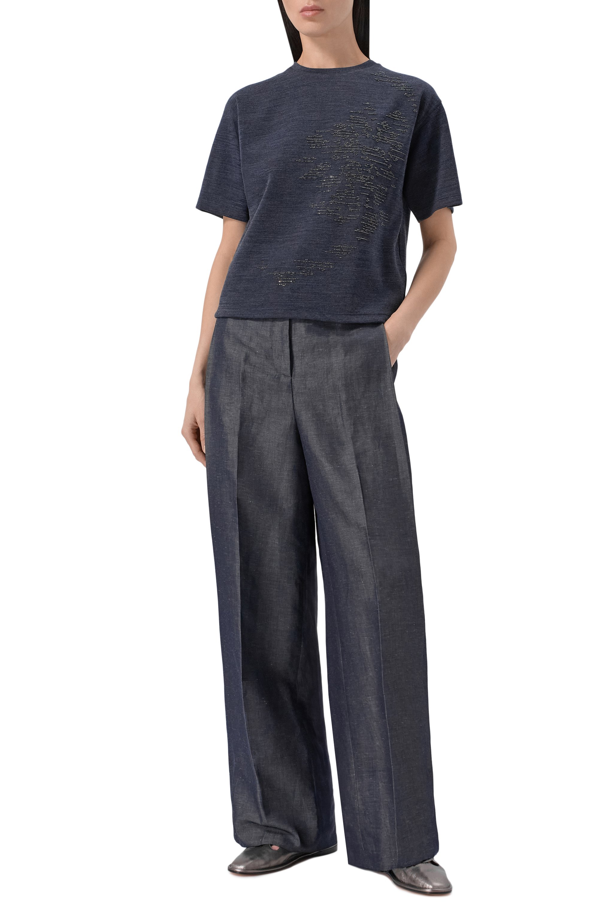 Футболка из хлопка и шерсти GIORGIO ARMANI синего цвета по цене 136500 руб., арт. GW004398/AF28815, фото 2 Футболка из хлопка и шерсти GIORGIO ARMANI, арт. GW004398/AF28815, фото 2
