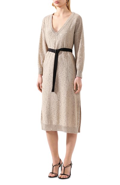 Платье из смеси льна и шелка BRUNELLO CUCINELLI, арт. M10552A92, фото 3