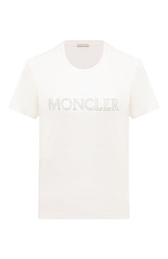 Женская хлопковая футболка MONCLER белого цвета, арт. 8C000-14-829HP | Фото 1 (Рукава: Короткие; Длина (для топов): Стандартные; Принт: С принтом; Материал сплава: Проставлено; Материал внешний: Хлопок; Женское Кросс-КТ: Футболка-одежда; Драгоценные камни: Проставлено; Стили: Кэжуэл)