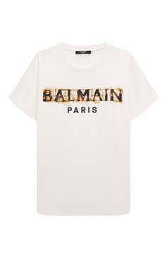 Детская хлопковая футболка BALMAIN белого цвета, арт. BT8Q61 | Фото 1 (Рукава: Короткие; Материал сплава: Проставлено; Материал внешний: Хлопок; Драгоценные камни: Проставлено; Ростовка одежда: 10 - 11 лет | 140 - 146см, 12 лет | 152 см, 13 - 15 лет | 158 см, 6 лет | 116 см, 8 лет | 128 см)