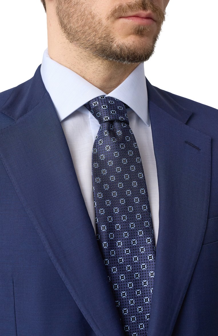Мужской шелковый галстук ZEGNA темно-синего цвета, арт. Z9D82TA9 | Фото 2 (Материал: Шелк, Текстиль; Нос: Не проставлено; Принт: С принтом)