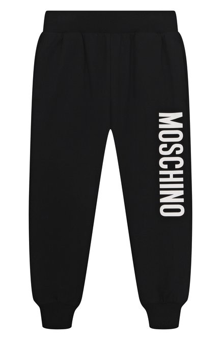 Детские хлопковые брюки MOSCHINO черного цвета, арт. HUP08G/LDA11/4-8 | Фото 1 (Материал сплава: Проставлено; Материал внешний: Хлопок; Нос: Не проставлено)