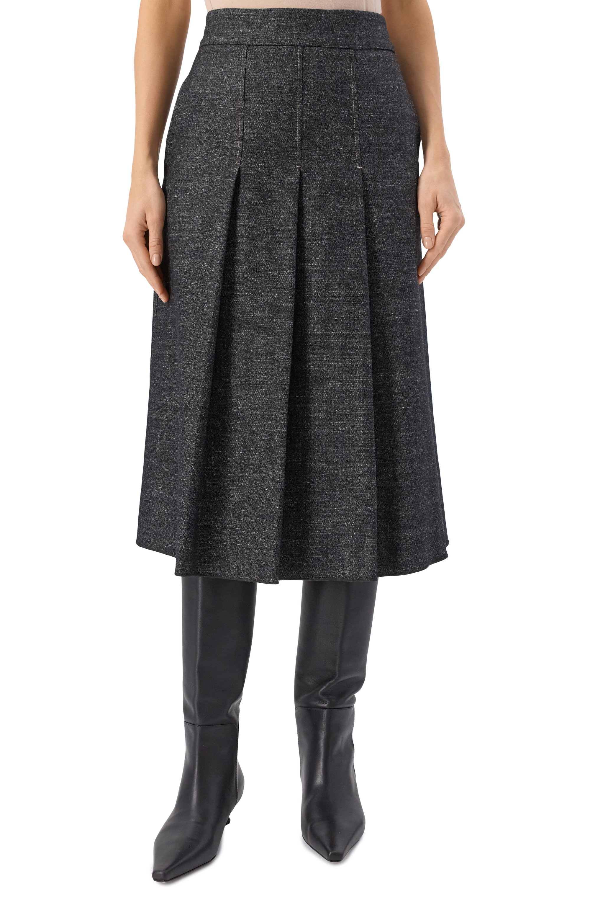 Юбка из шерсти и вискозы LORENA ANTONIAZZI темно-серого цвета по цене 92300 руб., арт. G001A/5026, фото 3 Юбка из шерсти и вискозы LORENA ANTONIAZZI, арт. G001A/5026, фото 3