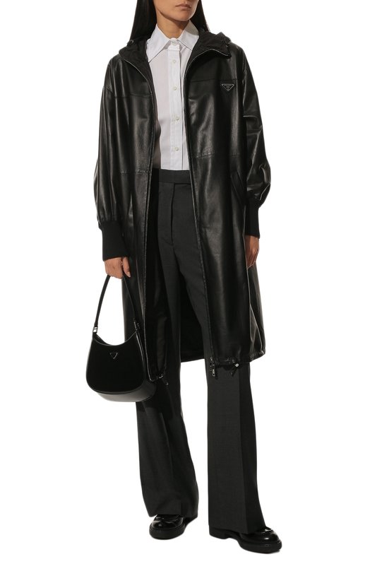 Кожаное пальто Prada 56A014-1WDV-F0002 Чёрный  56A014-1WDV-F0002 Фото 2