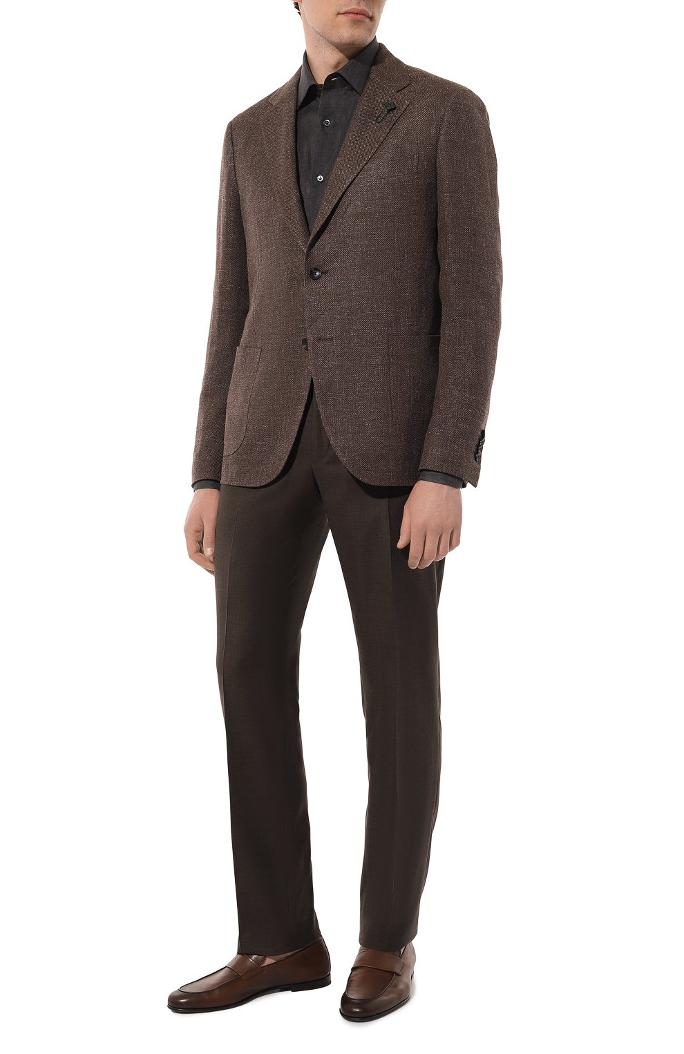 Льняная рубашка GIAMPAOLO темно-серого цвета по цене 36500 руб., арт. 608/TS40302, фото 2 Льняная рубашка GIAMPAOLO, арт. 608/TS40302, фото 2