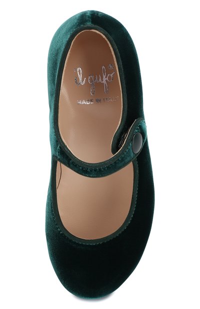 Бархатные туфли с перемычкой IL GUFO темно-зеленого цвета по цене 18800 руб., арт. G296/VELLUT0 ACC0PP./27-30, фото 4 Бархатные туфли с перемычкой IL GUFO, арт. G296/VELLUT0 ACC0PP./27-30, фото 4