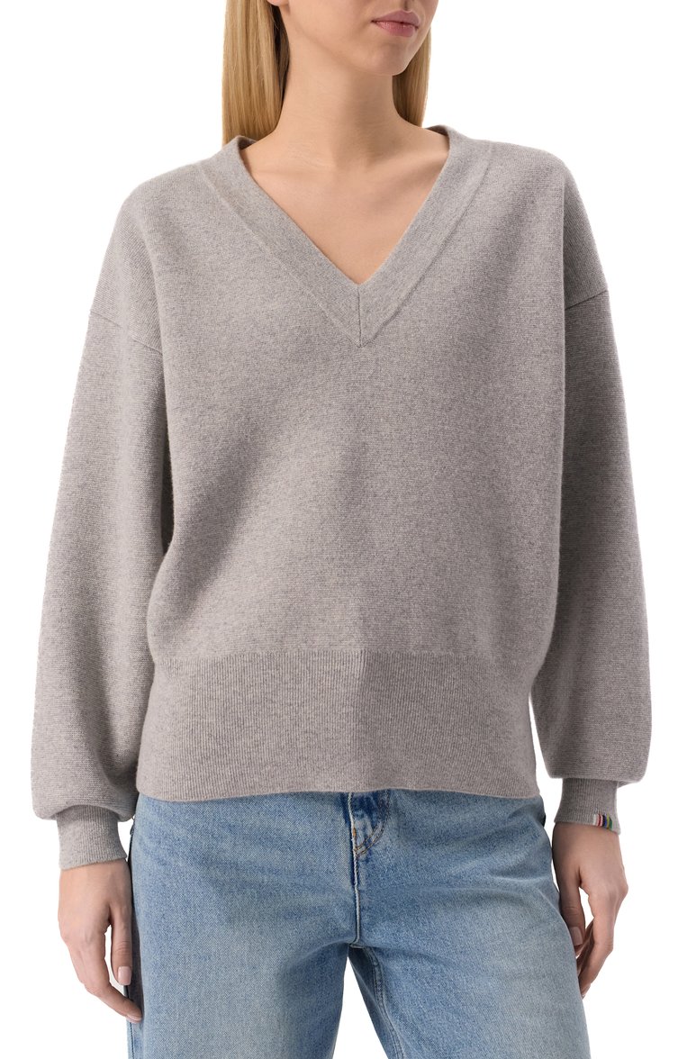 Женский кашемировый пуловер EXTREME CASHMERE серого цвета, арт. 316-003-13-TU-01 | Фото 3 (Длина (для топов): Стандартные; Материал внешний: Шерсть, Кашемир; Рукава: Длинные; Женское Кросс-КТ: Пуловер-одежда; Стили: Кэжуэл)